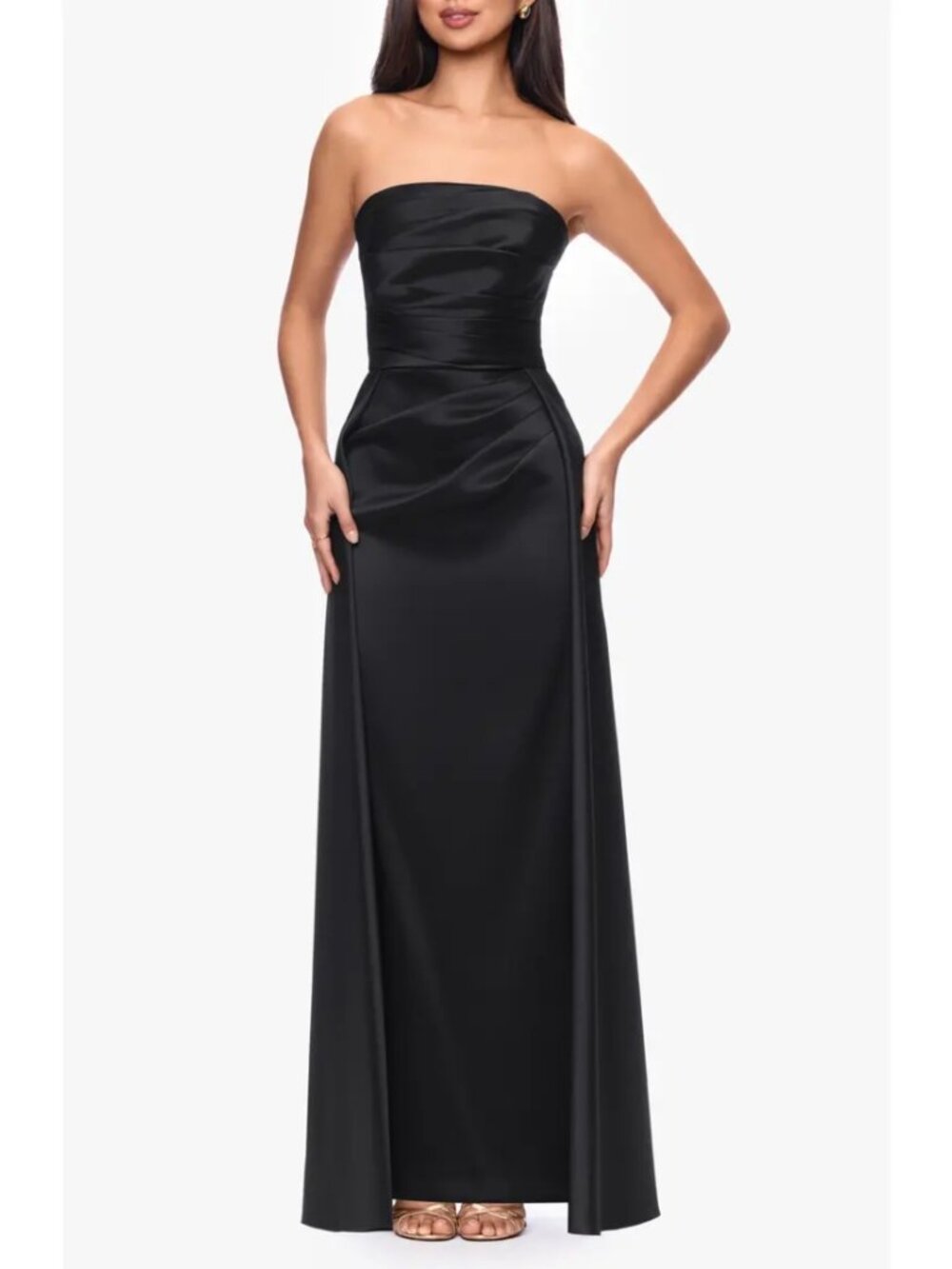 Xscape Evenings Mikado Strapless Gown Black Pleated Party Gala Elegant Size 12